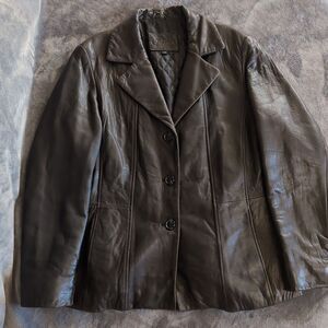 Jessica 100% Leather Woman Large Jacket Button Up Polyester Lining Style 902710